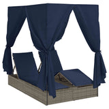 Double Sun Lounger with Roof Grey 205 x 129 x 200 cm PE rattan 3376134