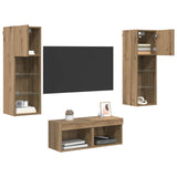 TV Wall Cabinets Wall-mounted 4 pcs Black Oak Engineered Wood 3402918