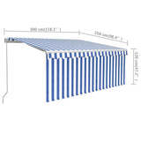 Manual Awning 3 x 2.5 m Blue and White Stripe 100% Polyester 3069256