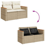 7 Piece Garden Sofa Set with Cushions Beige Poly Rattan Acacia 3327509