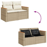 ZNTS 9 Piece Garden Sofa Set with Cushions Beige Poly Rattan Acacia 3327502