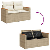 7 Piece Garden Sofa Set with Cushions Beige Poly Rattan Acacia 3327495