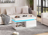 High Glossy LED Coffee Table with Drawer Storage, Wooden Centre Table with RGB Led Lights Rectangle N605P272209W