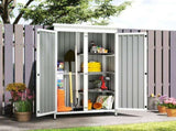 Outdoor Storage Cabinet with Removable Shelves, Garden Tool Shed with Asphalt Roof, White and Black T3398P552494