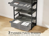 Industrial Style Bookcase, with 4 Shelves and 3 Fabric Drawers - Grey/Black T3398P423871
