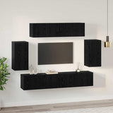TV Cabinet Set Wall-mounted 6 pcs Black Oak Engineered Wood 3393433