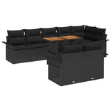 Garden Sofa Set with Cushion 9 pcs Black Poly Rattan 3349351