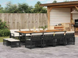 13 Piece Garden Dining Set with Cushions Black Poly Rattan 3210807