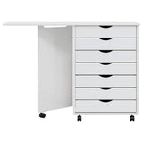Rolling Cabinet with Desk MOSS White Solid Wood Pine 355901