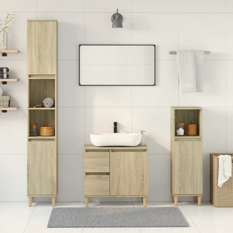 ZNTS 3 Piece Bathroom Furniture Set Sonoma Oak Engineered Wood 3307669