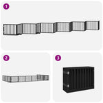Dog Gate with Door Foldable 12 Panels Black 960 cm Poplar Wood 3155572