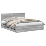 Bed Frame with Drawer Grey Sonoma 200 x 200 cm Engineer Wood 3407954