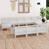 10 Piece Garden Lounge Set White Solid Wood Pine 3083385
