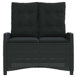 Reclining Garden Bench with Cushions Black Poly Rattan 368226