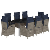 9 Piece Garden Dining Set with Cushions Grey Poly Rattan 3213312