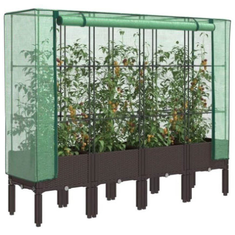 ZNTS Raised Bed with Greenhouse Cover Rattan Look 160x40x140 cm 4015807