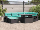 7 Piece Garden Sofa Set with Cushions Grey Poly Rattan Acacia 3327857