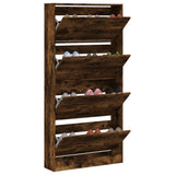 Shoe Cabinet with 4 Flip-Drawers Smoked Oak 80x21x163.5 cm 3214368