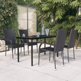 Garden Dining Set Black PE rattan, powder-coated steel, glass 3099379