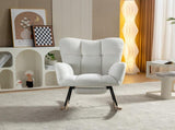 New Modern Teddy Fabric Tufted Upholstered Rocking Chair with pull-out footrest, White W1397P154349