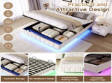 4ft6 Double Floating Bed Frame with Hydraulic Under-bed Storage & Smart RGB LED Lights, No Headboard N652P422490W