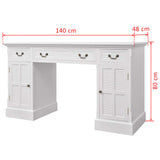 Double Pedestal Desk White 140x48x80 cm 244370