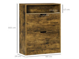 Shoe Cabinet with 2 Flip Doors, Slim 2-Drawer Shoe Cupboard with Adjustable Divider and Open T3398P342300