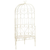 Garden Bench Antique White Wrought Iron Medium Decorative Inlays 45432