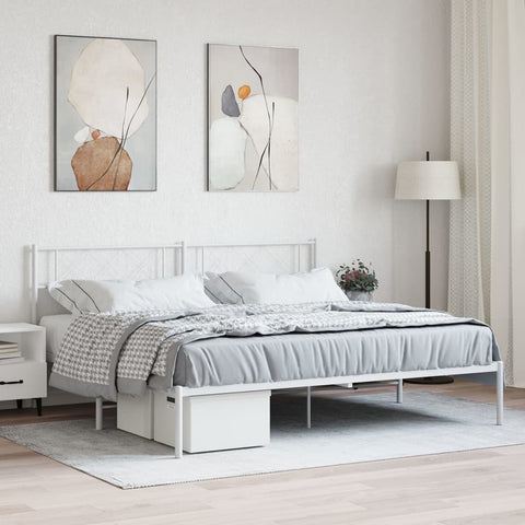 ZNTS Metal Bed Frame without Mattress with Headboard White 180x200cm 372330