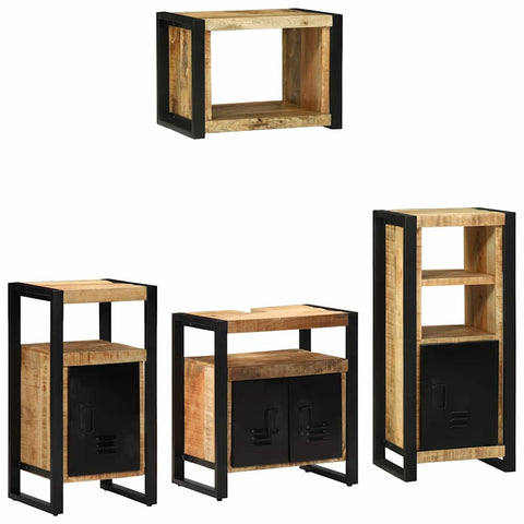 Bathroom Furniture Set with Shelf 4 pcs Brown Solid Mango Wood 3305674