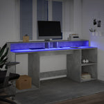 Desk with LED Lights Concrete Grey 200x55x91 cm Engineered Wood 3309441
