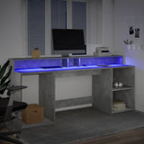 Desk with LED Lights Concrete Grey 200x55x91 cm Engineered Wood 3309441