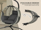 Outdoor Swing Chair with Thick Padded Cushion, Patio Hanging Egg Chair with Metal Stand, Foldable T3398P317709