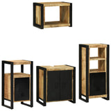 Bathroom Furniture Set 4 pcs Brown and Black Solid Mango Wood 3305672