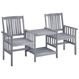 Garden Chair With Tea Table Grey Solid Acacia Wood Medium Durable 311884