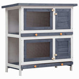 170834 Outdoor Rabbit Hutch 4 Doors Grey Wood