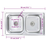 Kitchen Sink Double Basin with Strainer & Trap Stainless Steel 145074