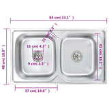 Kitchen Sink Double Basin with Strainer & Trap Stainless Steel 145074
