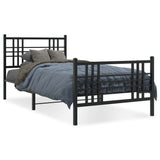 Metal Bed Frame without Mattress with Footboard Black 107x203cm 376338