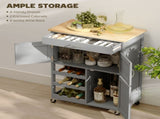 Modern Kitchen Trolley, Rolling Island Storage Cart with Drawer, 9-bottle Wine Rack, Door Cabinets, T3398P422887