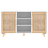 ZNTS Sideboard White 105x30x60 cm Solid Wood Pine and Natural Rattan 345639