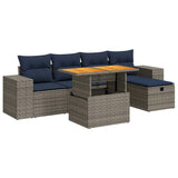 6 Piece Garden Sofa Set with Cushions Black Poly Rattan Acacia 3328083