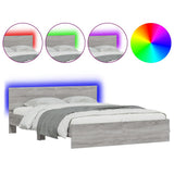 Bed Frame with Headboard and LED Grey Sonoma 150x200 cm King Size 3207607