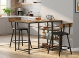 Space Saving Bar Table and PU Leather Stools for 2, 3 Piece Breakfast Bar Table Set with Storage T3398P553422