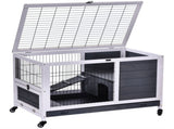 Wooden Guinea Pig Hutch, 2-Floor Bunny Cage w/ Enclosed Run Area, Grey T3398P350042