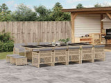 15 Piece Garden Dining Set with Cushions Beige Poly Rattan 3210816