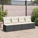 ZNTS 2 Piece Garden Sofa Set with Cushions Black Poly Rattan Acacia 3325232