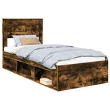 Bed Frame with Headboard Smoked Oak 90 x 190 cm Solid Pine Wood 3409803