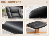 Rocking Recliner Chair with Footstool, PU Leather Recliner Armchair with Wood Base, Upholstered T3398P423900