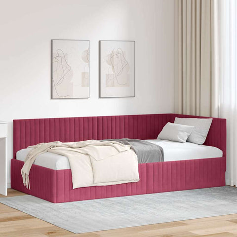 Corner Bed Frame with Headboard Wine red 100 x 200 cm Velvet 42016280